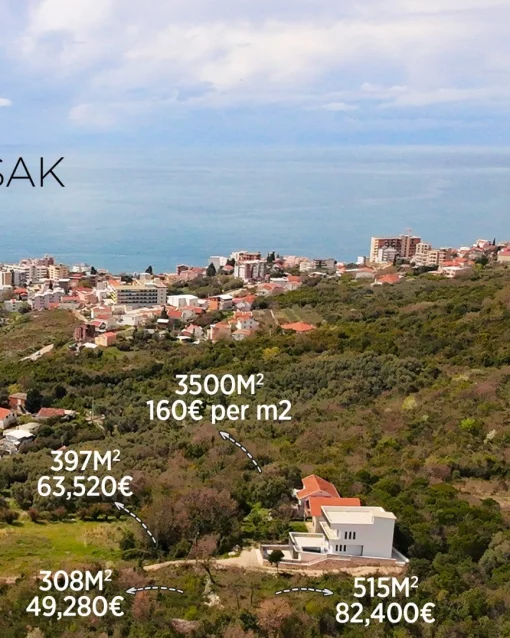 Urbanized plots with sea views, Good Water for sale, Dobra Voda, Montenegro