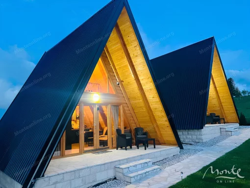 A complex of modern A-Frame houses near the National Park, Zabljak, Montenegro